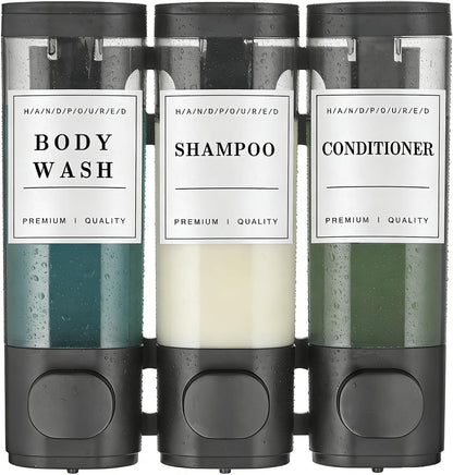 Shampoo and Conditioner Dispenser, Shower Soap Dispenser Wall Mounted, Shampoo Dispenser for Shower Wall No Drill, Bathroom Body Wash Dispenser 3 * 350ml Silver 3 Chamber