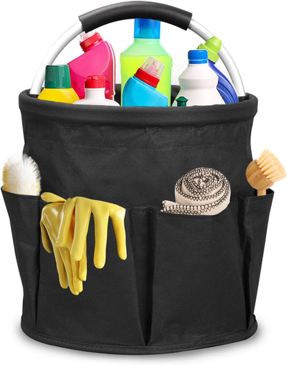 Qivine 17L Cleaning Caddy with Handle, Foldable Cleaning Supply Caddy(Blue) | Cleaning Caddy for Cleaning Supplies, Portable Cleaning Supplies Organizer with 6 Pockets, Cleaning Bucket for Kitchen Garden
