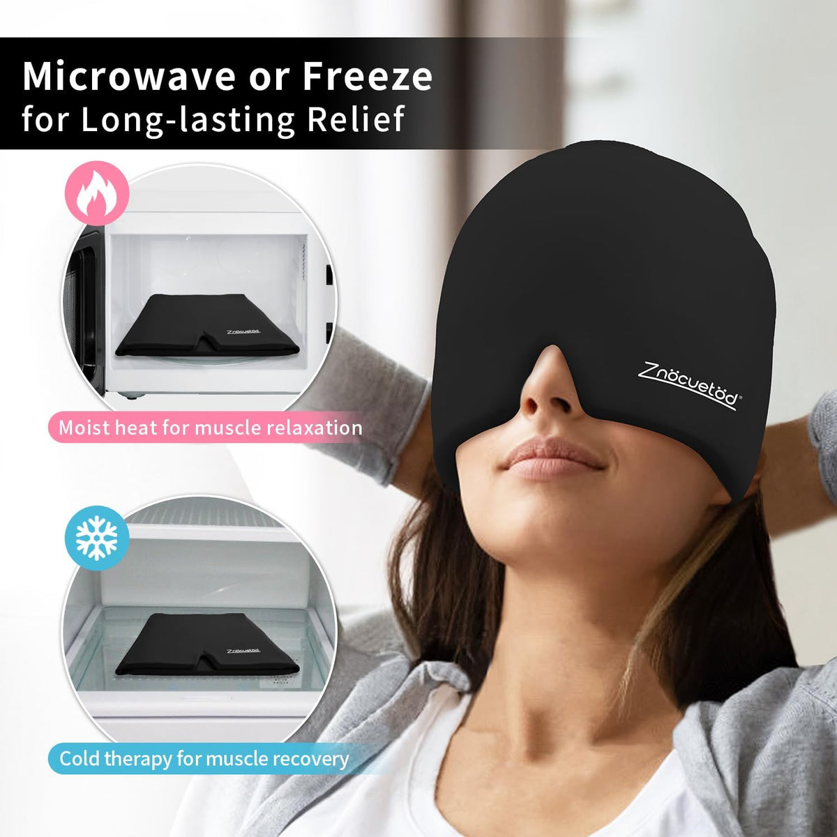 ZNÖCUETÖD Migraine Headache Relief Cap Hat Full Head ice Pack Wrap Cold Cap