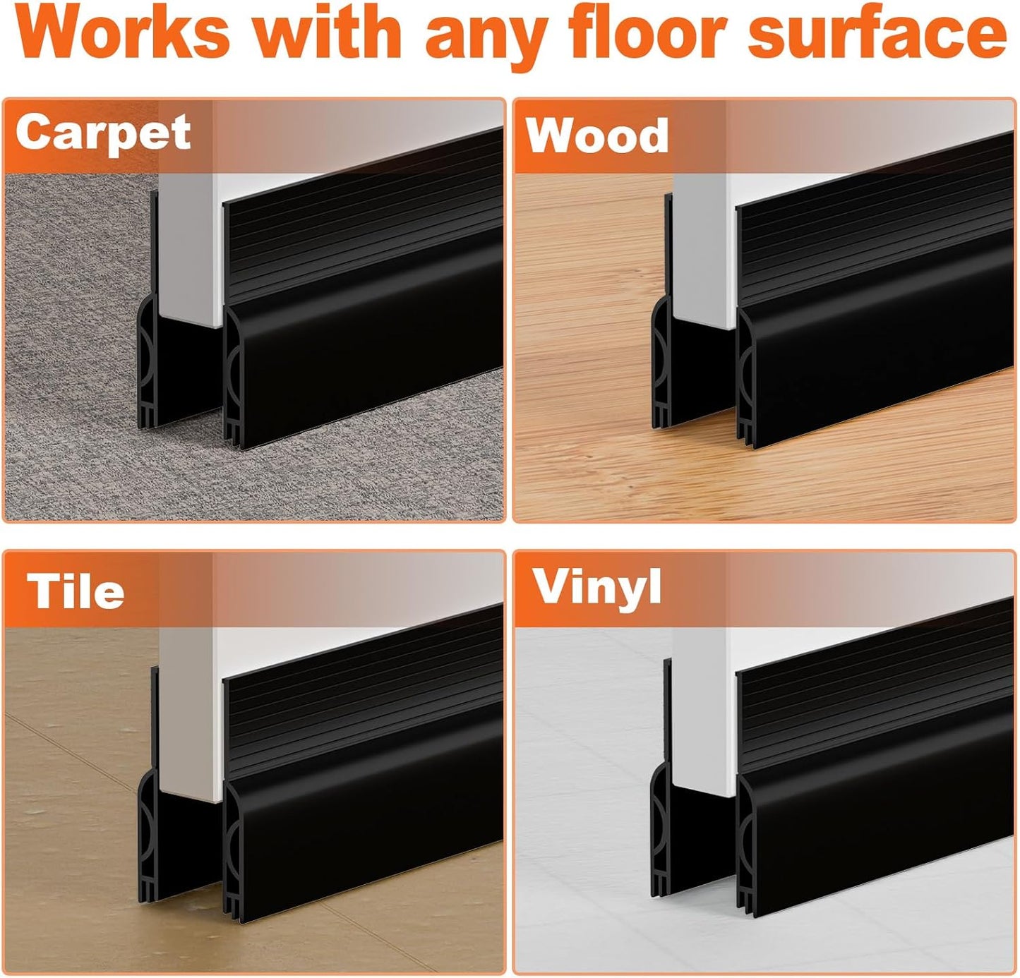 Door Draft Stopper, Door Sweep for Bottom of Door, Weather Stripping Door Seal Gap Filler Bottom Blocker Soundproofing Cold Air Insulation Save Energy Install Quickly Easily (Black, 39‘’)