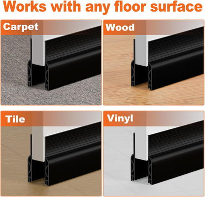 Door Draft Stopper, Door Sweep for Bottom of Door, Weather Stripping Door Seal Gap Filler Bottom Blocker Soundproofing Cold Air Insulation Save Energy Install Quickly Easily (Black, 39‘’)