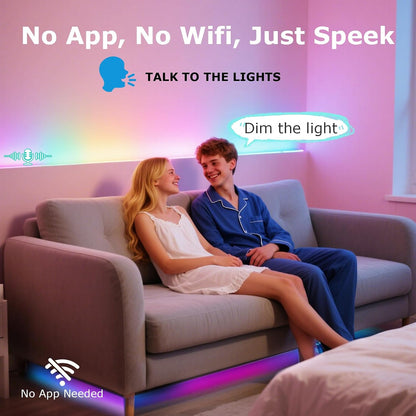 AI Voice Activated Under Bed Lights Strip,Indoor Kids Bedroom Night Lights RGBW, No App/Wifi Required, Dimmable Color Changing Strong Adhesive, Music Sync USB Powered 16.4ft for Kitchen Cabinet