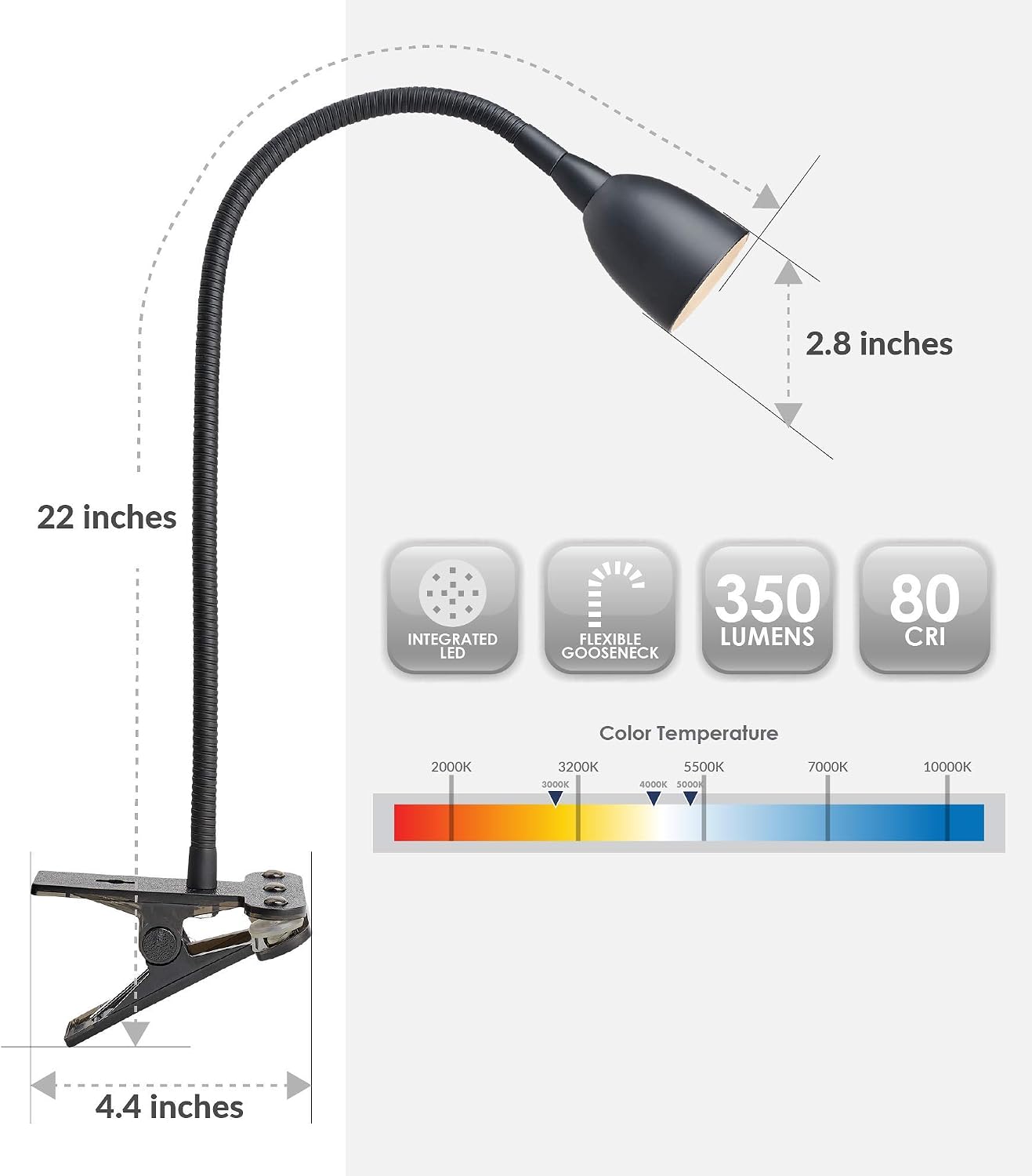 Newhouse Lighting NHCLP-LED-BLU Blue Metal Flexible Clamp-Style LED Goose Neck Desk Lamp in 3000K Warm White Color Temperature with Power Adapter and 6 ft. Power Cord