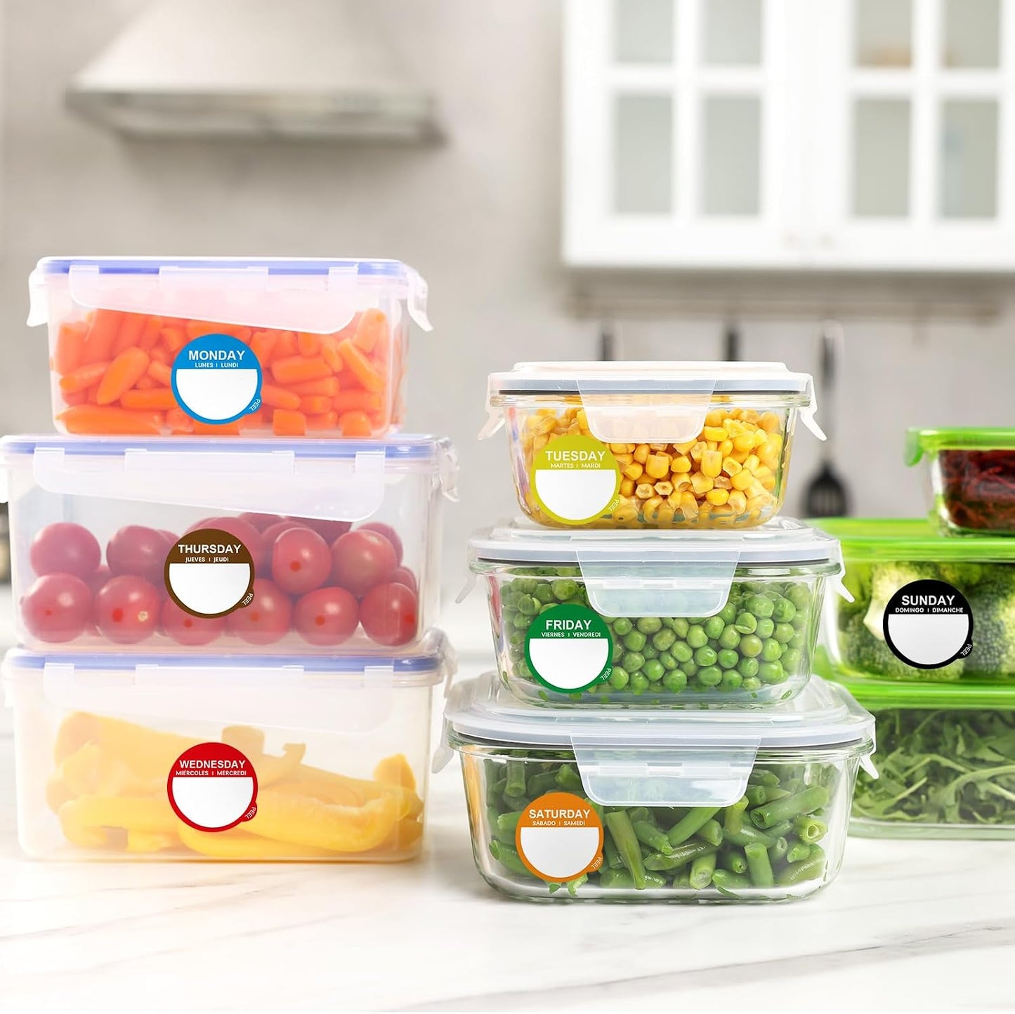 Sayglossy 7000 Pcs Day of Week Label Food Label Monday Through Sunday Management Inventory Sticker Removable Weekly Self Adhesive Date Dot Sticker for Restaurant Kitchen Container (Square)
