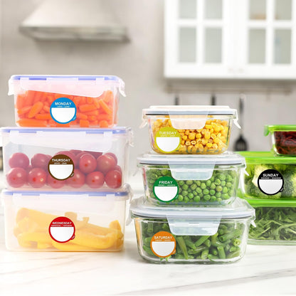 Sayglossy 7000 Pcs Day of Week Label Food Label Monday Through Sunday Management Inventory Sticker Removable Weekly Self Adhesive Date Dot Sticker for Restaurant Kitchen Container (Square)
