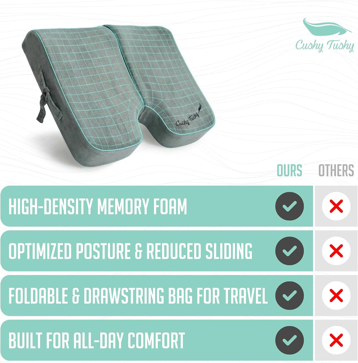 Cushy Tushy Premium Foldable Travel Seat Cushion - for Relief of Lower Back, Sciatic, Butt and Tailbone Pain - for Home & Office Use, Perfect for Travel or Driving - Coccyx Seat Cushion