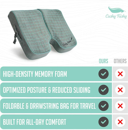 Cushy Tushy Premium Foldable Travel Seat Cushion - for Relief of Lower Back, Sciatic, Butt and Tailbone Pain - for Home & Office Use, Perfect for Travel or Driving - Coccyx Seat Cushion