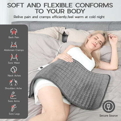 Heating Pad for Period Cramps, Heating Pad for Back/Neck/Shoulder Muscle Pain, 6 Heating&4 Timer Setting, Auto Shut Off, Dry/Moist Heat & Machine Washable, Gray Birthday Christmas Gifts for Women Mom