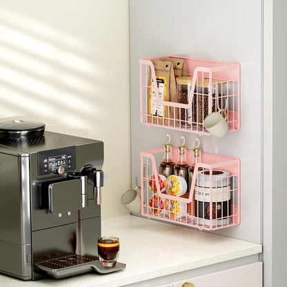 Magnetic Shelf for Fridge, Fruit Basket Magnet Shelves with 2 Hooks | Potato and Onion Storage Bins, Black Magnetic Organizer Side of Fridge Storage, Magnetic Spice Rack for Refrigerator Kitchen