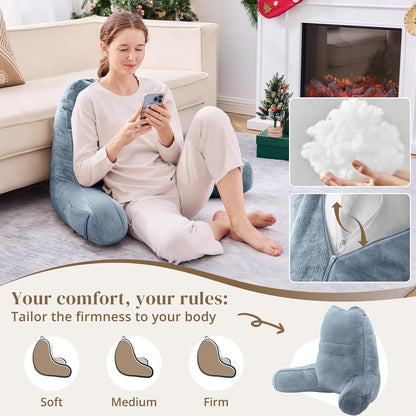 Sasttie Reading Pillows for Sitting in Bed Adult, Back Pillow Bed Sitting Up, Back-Rest Support Cushion for Sit Up on Couch, Sofa, and Floor, Dorm Essentials, Oeko-Tex Certified, Dark Grey