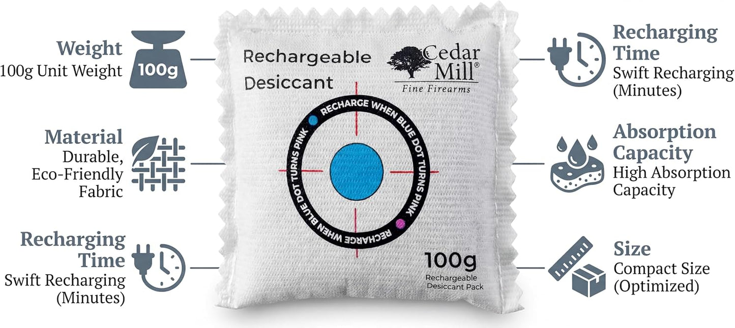 Rechargeable Silica Gel Dehumidifier 50g, Reusable Gun Safe Absorber