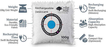 Rechargeable Silica Gel Dehumidifier 50g, Reusable Gun Safe Absorber