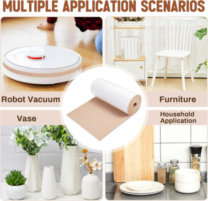 Fullhawl Large Felt Furniture Pads 8 x 60 Inch Non Slip Self Adhesive Heavy Duty Cuttable Strip Roll Felt Sheet Tape for Protecting Hardwood Floors Chair Wall, White