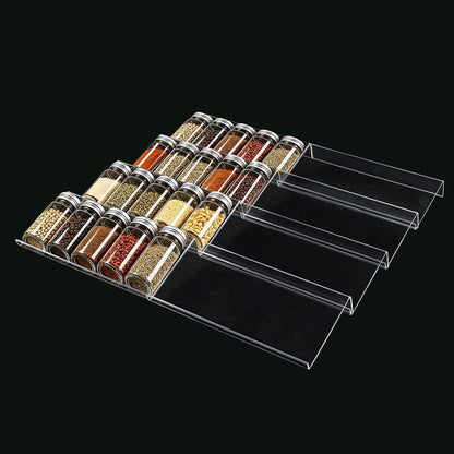 Expandable Acrylic Spice Drawer Organizer – 4-Tier Clear Seasoning Rack Insert for Kitchen Drawers, Adjustable from 9" to 18", Fits Most Spice Jars (Jars Not Included) 8-Pack