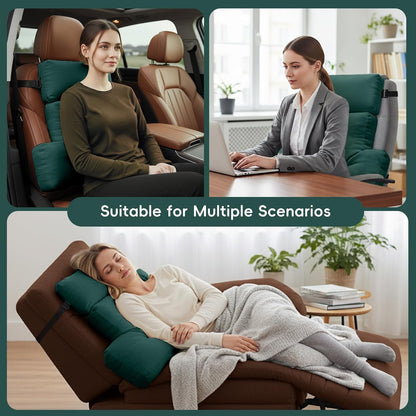 2-Piece Neck Pillow Lumbar Support Cushion for Recliner, Ergonomic High-Density Foam Backrest with Adjustable Headrest, Soft Comfy Back Support for Office Chair, Sofa, Couch, Pain Relief, Beige