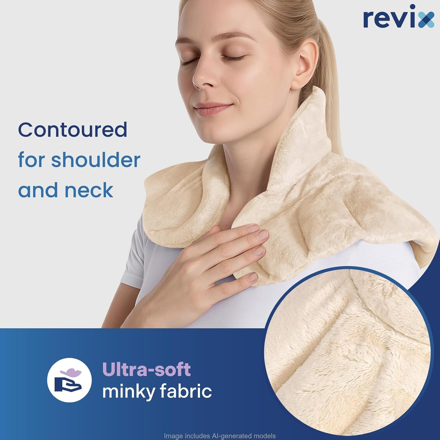 REVIX Microwavable Heating Pad for Neck Shoulders and Back, Microwave Heated Neck Wrap with Moist Heat, Light-Gray