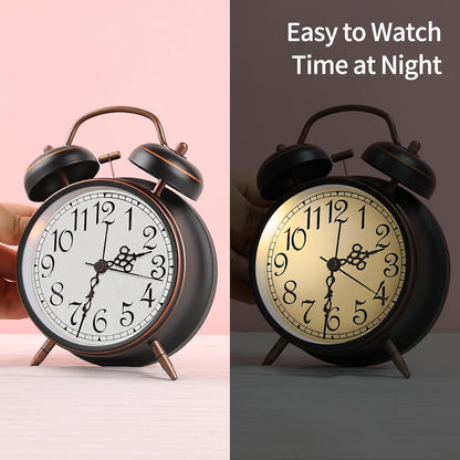 pxy Loud Alarm Clock for Heavy Sleepers 3D Dial Battery Operated (Battery Include), 4" Super Silent Analog Alarm Clock for Kids with Night Light PT260 Silver OrangePT505 Green White
