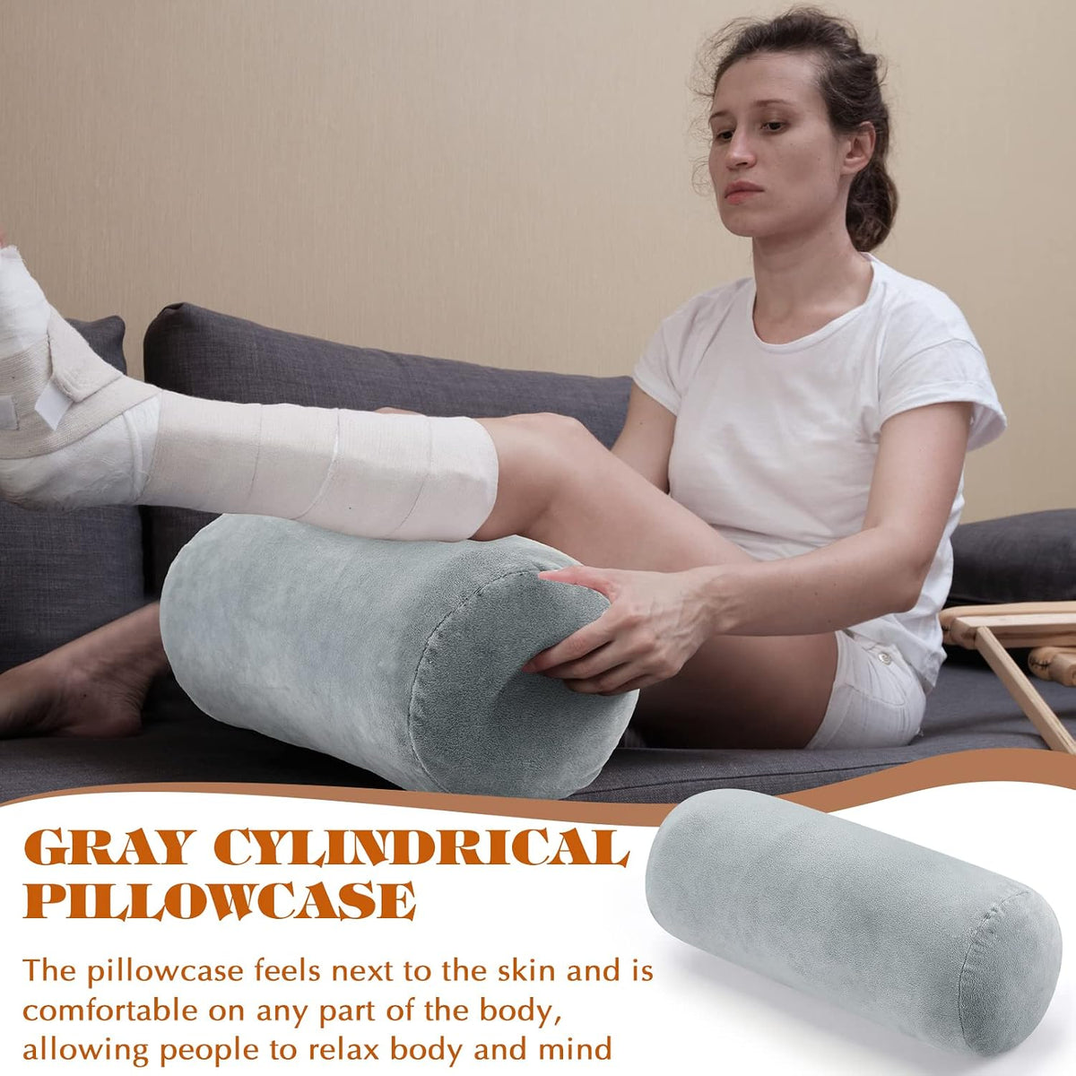 Newwiee 2 Pcs Cooling Neck Roll Pillow Case, 16 x 6 Inch, Gray
