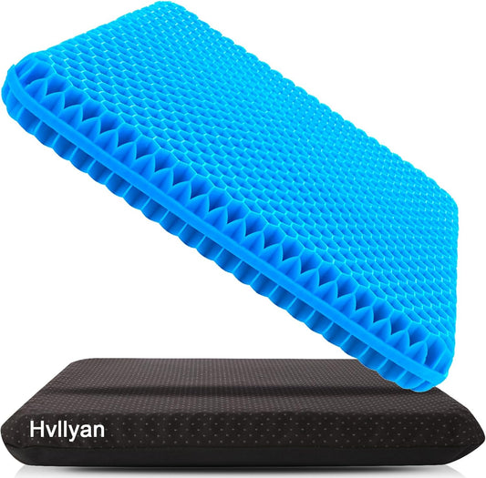 Gel Seat Cushion for Long Sitting, (Thick & Large) Cushion for Wheelchair | Gel Cushion for Office Chair, Soft & Breathable, Chair Cushion, Gel Car Seat Cushion for Hip Pain (Blue Cushion+Black Cover)