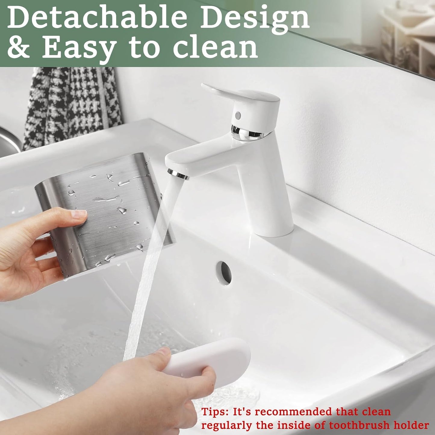 Bamboo Toothbrush Holder for Bathrooms Toothpaste Organizer, Small, White | 2 Slots, Easy to Clean, Plastic, Kids Electric Toothbrush, Drainage, Removable, For Bathroom, Vanity, Kitchen Sink, Office