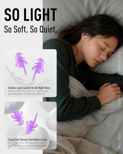 Ear Plugs for Sleeping 3 Pairs, Reusable Silicone Earplugs Sound Proof Noise Cancelling for Side Sleeper Study Travel Working Snoring Blocking -32dB Hearing Protection, with Cord & Case, Blue