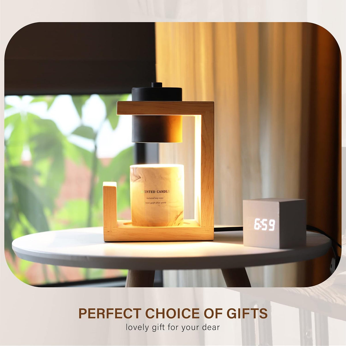 AIKUT Candle Warmer Lamp, with 2 Bulbs,Timer & Dimmer,Simple Natural Wood,Compatible Up to 4.5 inch Candles,for Home Scented and Décor，110-120V (Wood)