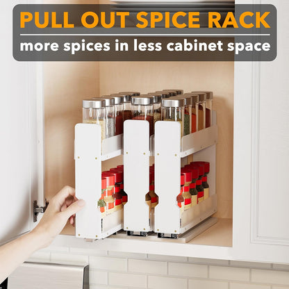 SpaceAid Bamboo Pull Out Spice Rack Organizer for Cabinet, Heavy Duty Slide Out Seasoning Kitchen Pantry Sliding Vertical Organization, 7.6" Wide, 3 Drawers(2" Wide), 2-Tier, Natural