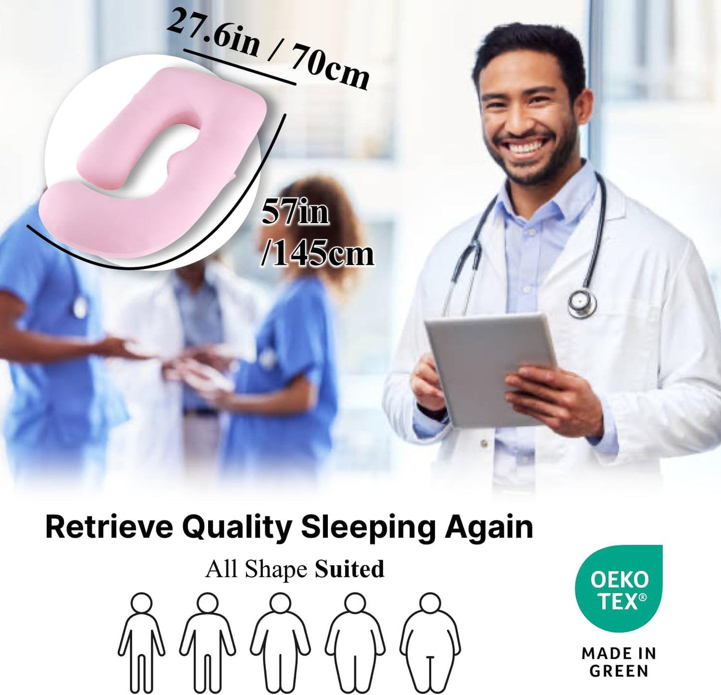 ALLOPERA Pregnancy Pillows for Sleeping, 57-Inch U-Shaped Full Body Maternity Pillow with Adjustable Fill and Removable Washable Cover, Back, Belly, Hip and Leg Support for Pregnant Women, Black Grey