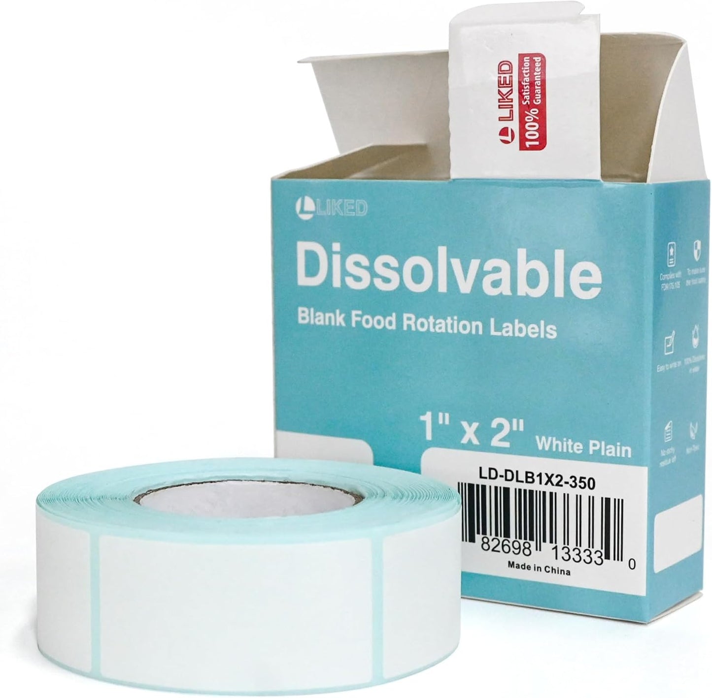 L LIKED Blank 1 x 2 Inch Dissolvable Labels Food Rotation 2 Rolls | Inkjet/laser printers compatible, DIY templates. -40~150°F. Fits glass/wood/metal/plastic. For food prep info