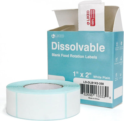 L LIKED Blank 1 x 2 Inch Dissolvable Labels Food Rotation 2 Rolls | Inkjet/laser printers compatible, DIY templates. -40~150°F. Fits glass/wood/metal/plastic. For food prep info