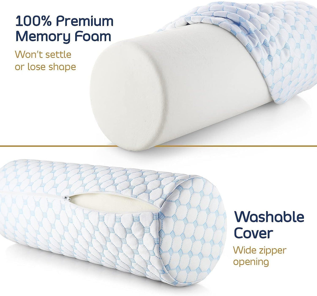 Nestl Neck Roll Pillow for Pain Relief - Premium Memory Foam – Bolster Pillow for Sleeping with a Breathable Cooling Cover - Comfy Cylinder Neck Roll Pillow