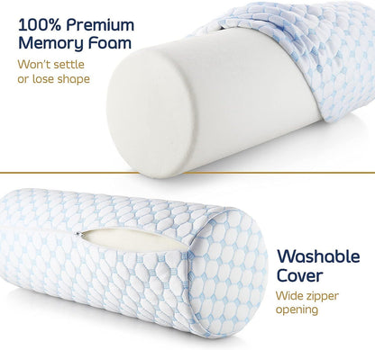 Nestl Neck Roll Pillow for Pain Relief - Premium Memory Foam – Bolster Pillow for Sleeping with a Breathable Cooling Cover - Comfy Cylinder Neck Roll Pillow