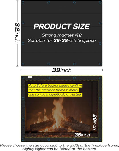 PAWBOSE Magnetic Fireplace Cover - Stop Heat Loss & Keep Drafts Out with Built-in 12 Strong Magnets for Iron Fireplace Frame, 39x32 Inch
