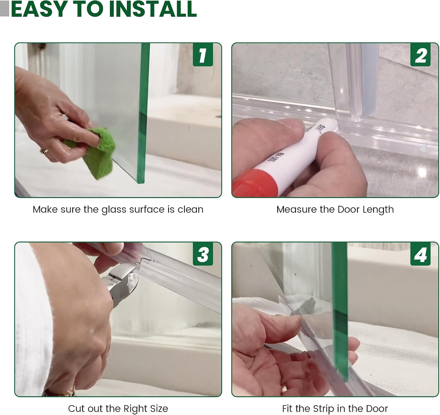 Bathroom Shower Glass Door Bottom Seal Strip, 2PCS 36 Inch Long Clear PVC Seal Strips for 5/16"(8mm) - 3/8"(10mm) Thick Framless Glass Door Panel