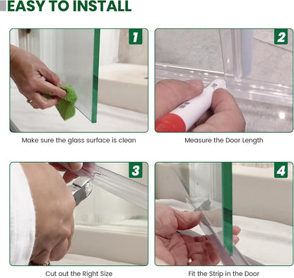 Bathroom Shower Glass Door Bottom Seal Strip, 2PCS 36 Inch Long Clear PVC Seal Strips for 5/16"(8mm) - 3/8"(10mm) Thick Framless Glass Door Panel