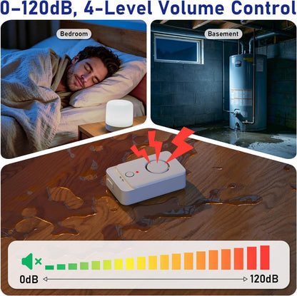5 Pack Water Leak Detectors with 5FT Water Level Probe, Drip, Flood Sensor | DIY Extendable|120dB Alarm for Home/Basement Sump Pump/Bathroom/Kitchen/Toilet/Laundry Room,Under Sink/Pipe Leakage Detection