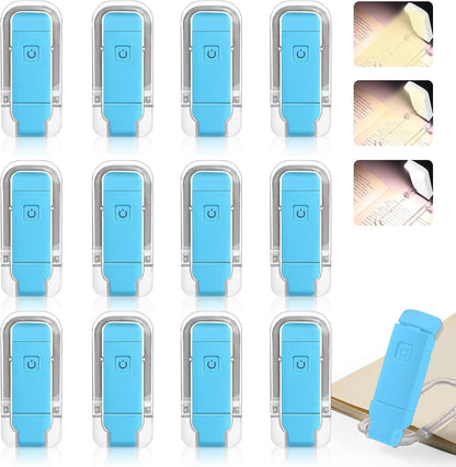 VZZNN 12 Pack Reading Light,Rechargeable Book Light for Reading in Bed,Clip-On Book Lights with 3 Color Temperature,Bulk Gifts for Book Lovers Kids Adults（Blue）