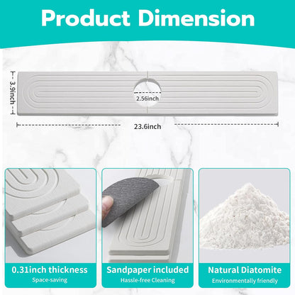 Absorbent Stone Faucet Mat for Kitchen Sink - 15.8" x 4" Diatomite Stone Sink Tray, Quick Dry Bathroom Sink Splash Guard Behind Faucet, Water Catcher Counter Protector (White)