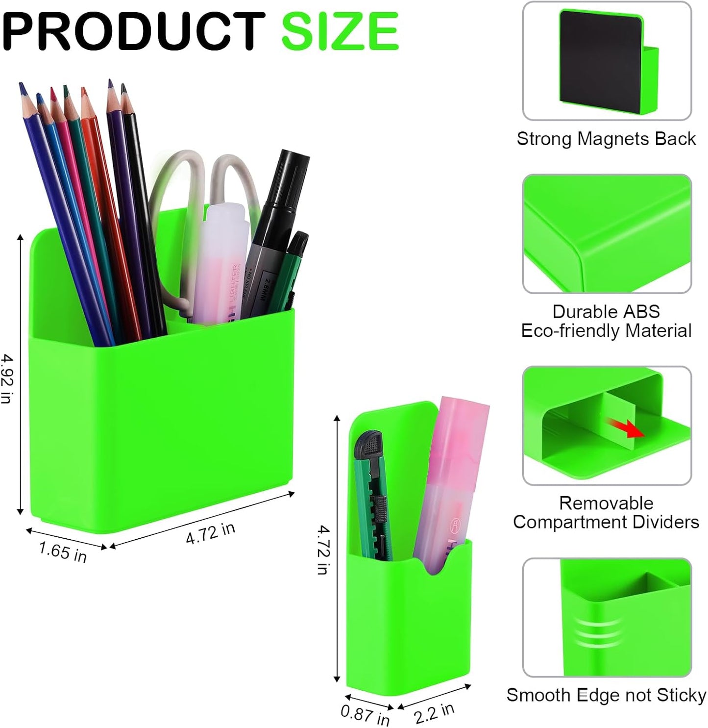 KITANIS Magnetic Pen Holder,2 Pack Magnetic Dry Erase Marker Holder with Generous Compartments,Strong Magnet Storage Marker Pen Pencil Organizer for Refrigerator,Whiteboard,Locker Accessories