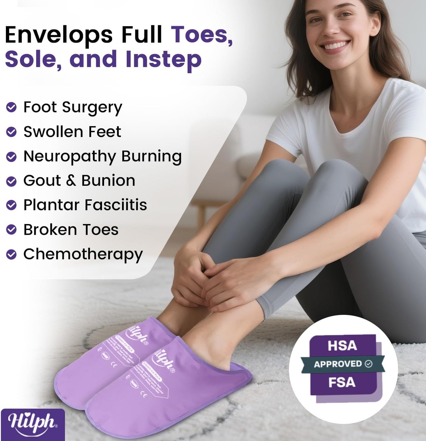 Hilph Foot Ice Pack Slippers, 1 Pair Ice Pack for Feet & Toes Pain Relief | Reusable Hot Cold Therapy for Plantar Fasciitis, Gout, Bunions, Neuropathy Relief, Surgery Recovery, HSA Eligible FSA, Blue