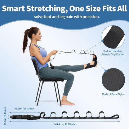 Foot and Calf Stretcher Stretching Strap For Plantar Fasciitis, Heel Spurs, Foot Drop, Achilles Tendonitis & Hamstring. Yoga & Leg Stretch Strap. (Red)