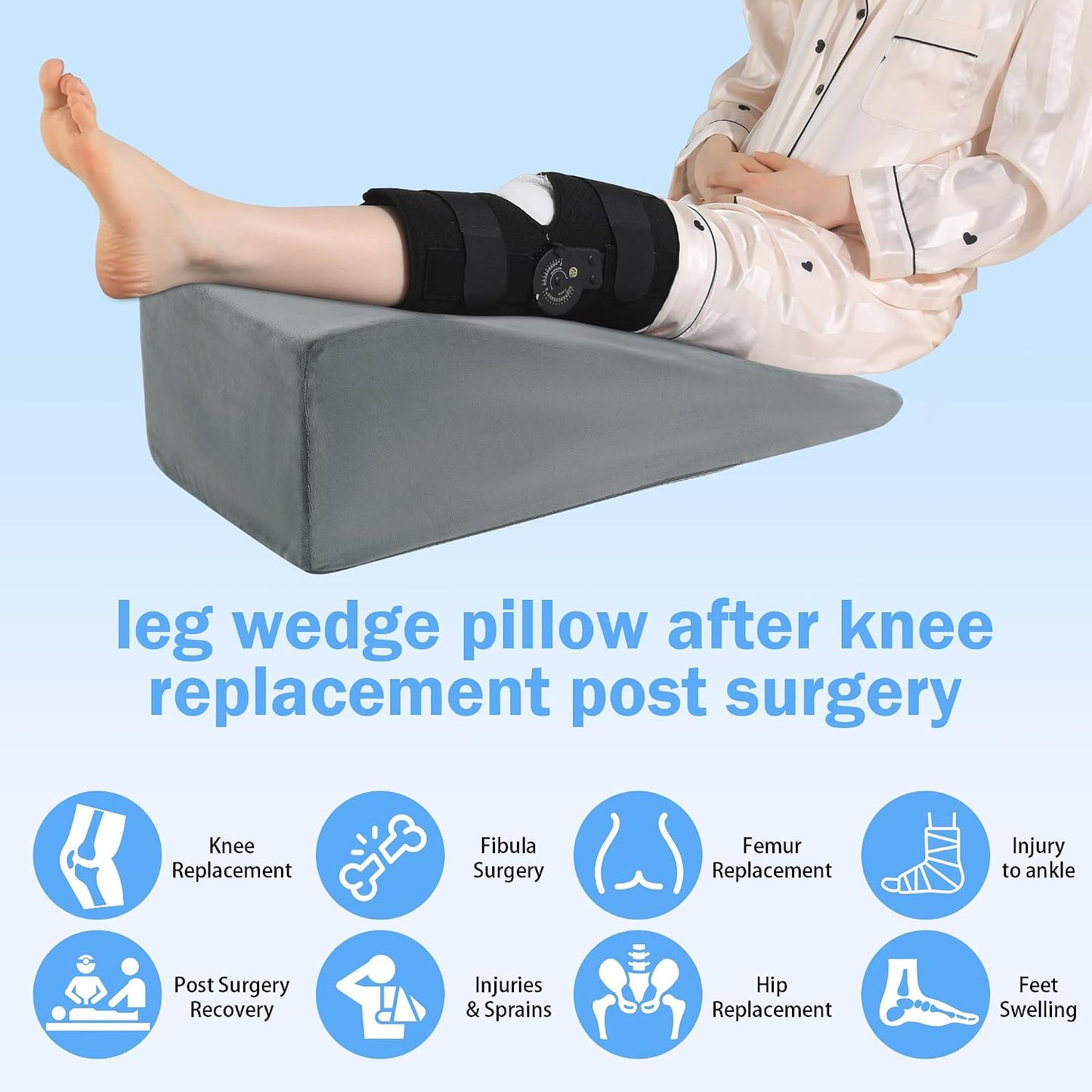 ROYALAY Leg Elevation Pillows for After Surgery, Knee Surgery Recovery Equipment with Handle, Leg Lifter Blood Circulation, Knee Replacement Recovery Aids for Hip Foot Ankle, Single