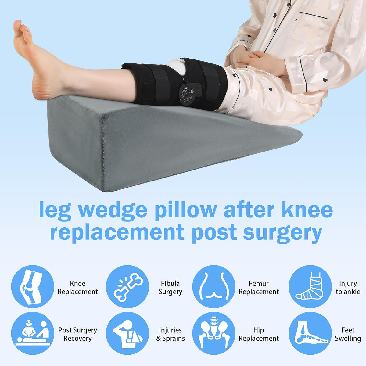 ROYALAY Leg Elevation Pillows for After Surgery, Knee Surgery Recovery Equipment with Handle, Leg Lifter Blood Circulation, Knee Replacement Recovery Aids for Hip Foot Ankle, Single