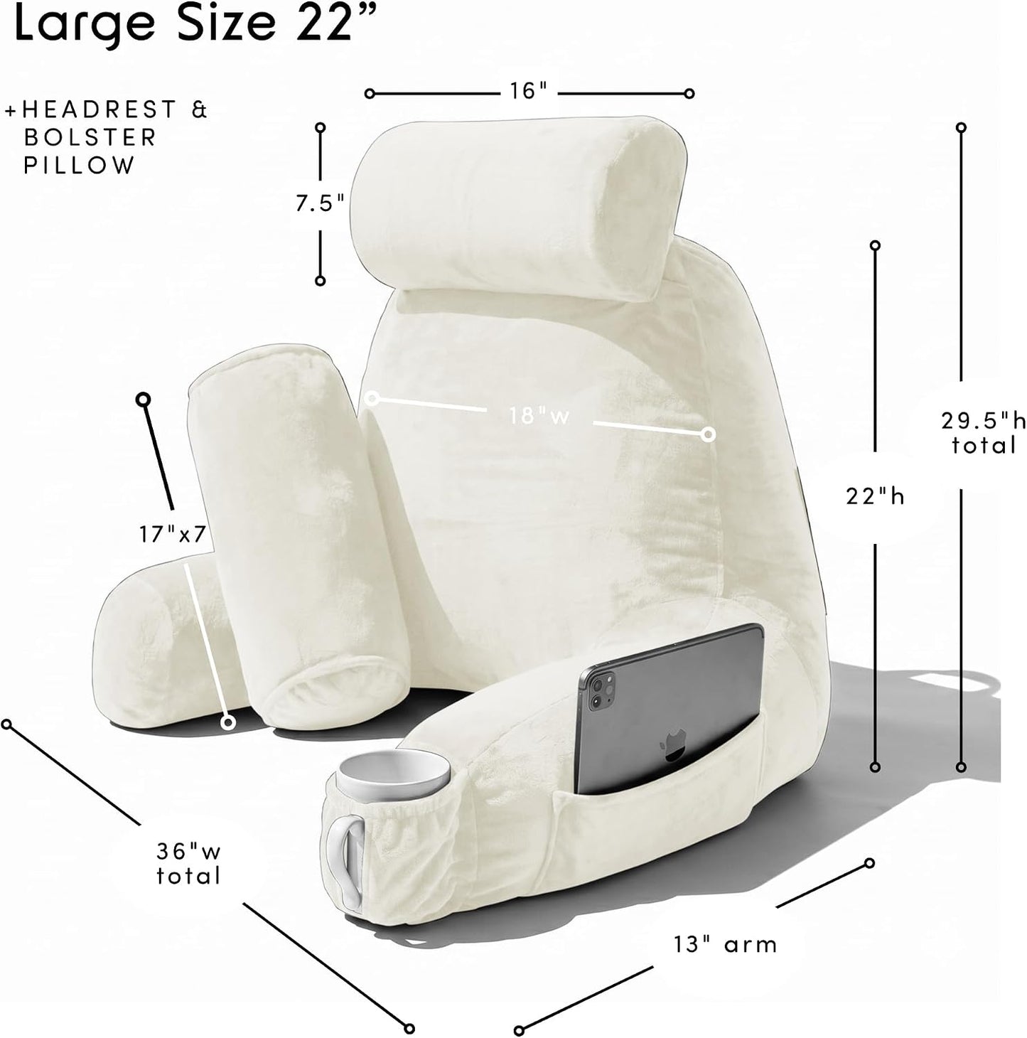 Nestl Reading Pillow with Shredded Memory Foam, Designed for Sitting Up in Bed and Couch, Back and Arms Adjustable Support for Adult & Teens Backrest Pillows for Reading, with Washable Cover Dark Grey