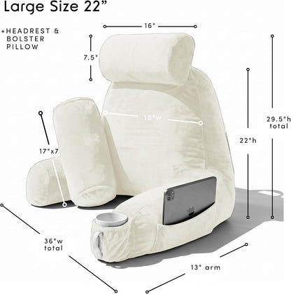 Nestl Reading Pillow with Shredded Memory Foam, Designed for Sitting Up in Bed and Couch, Back and Arms Adjustable Support for Adult & Teens Backrest Pillows for Reading, with Washable Cover Dark Grey