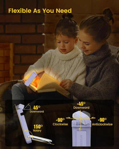 Glocusent USB Rechargeable Book Light for Reading in Bed, LED Reading Light | Up to 160 Hrs,3 Amber Colors & 5 Brightness Dimmable, Compact &Long Lasting, Eye-Caring,Women Book Lovers Gifts, Christmas