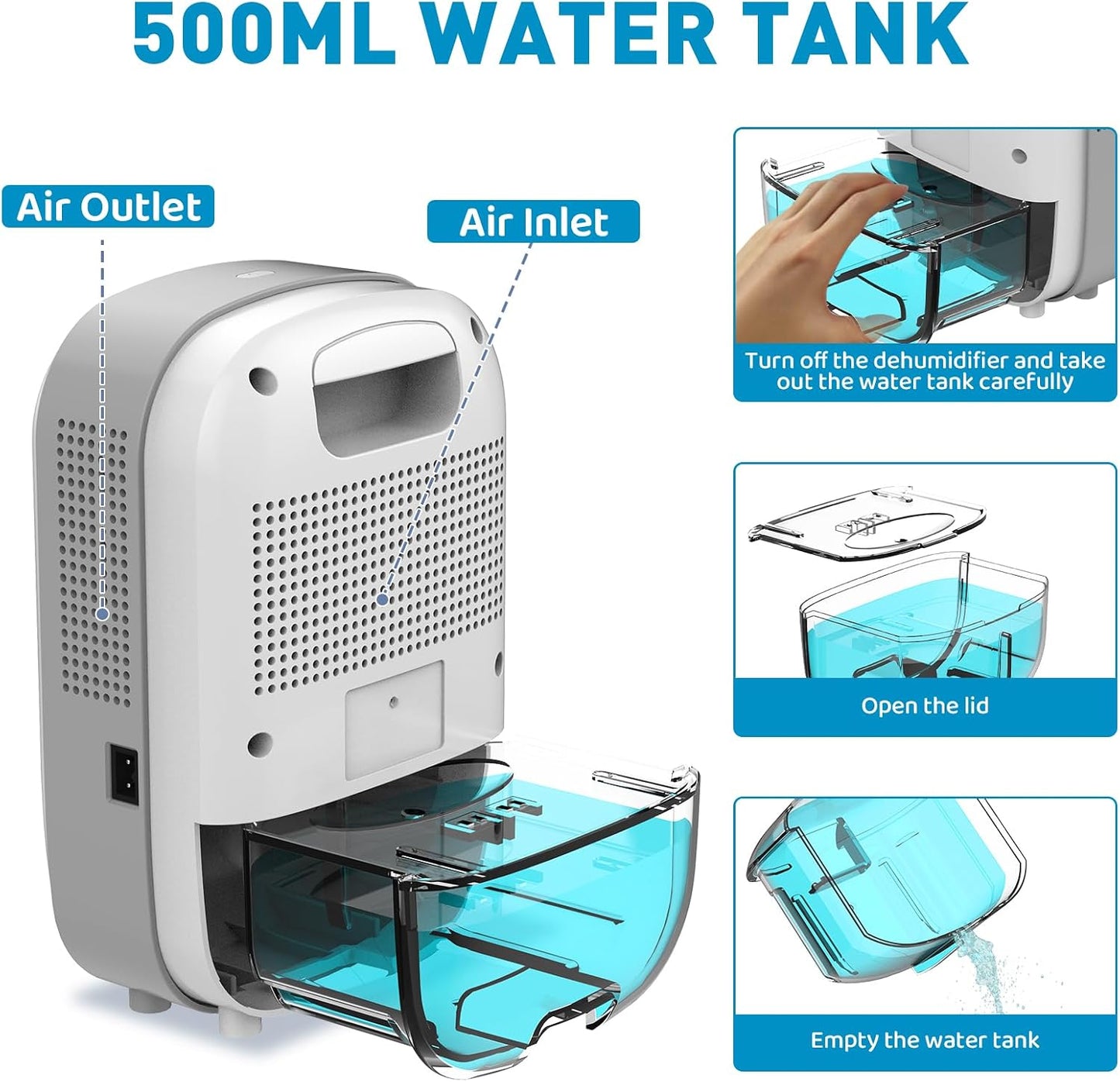 Mini Dehumidifier for Small Bathroom. Quiet. Auto Shut-OFF. Power Off Memory. Electric Dehumidifier for Small Space. Good for Bathroom Basement Bedroom Closet Safe Pantry RV Camper Yacht
