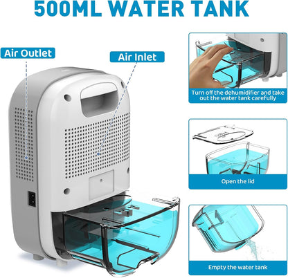 Mini Dehumidifier for Small Bathroom. Quiet. Auto Shut-OFF. Power Off Memory. Electric Dehumidifier for Small Space. Good for Bathroom Basement Bedroom Closet Safe Pantry RV Camper Yacht