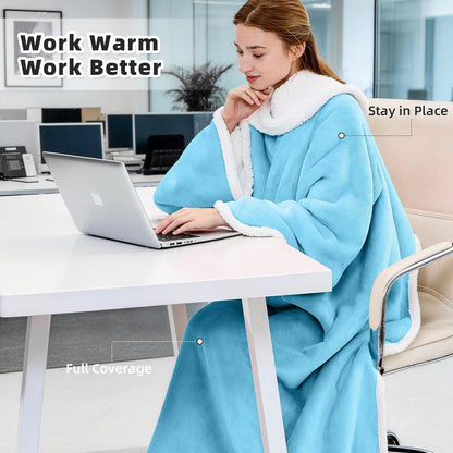 IFNOW Sherpa Wearable Blanket with Sleeves, Oversized Snuggle Robe, Purple | 430GSM Thick, 55x69", Big Pocket, TV Blanket,Fall Winter Dorm Essentials or Office, Christmas Birthday Gifts for Women Men