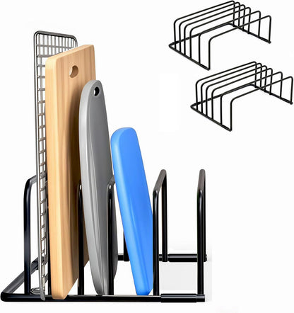 Kitchen Cutting Board Organizer Rack, 5-Slot Storage Holder for Boards, Bakeware, Cookie Sheets (1pc Black)